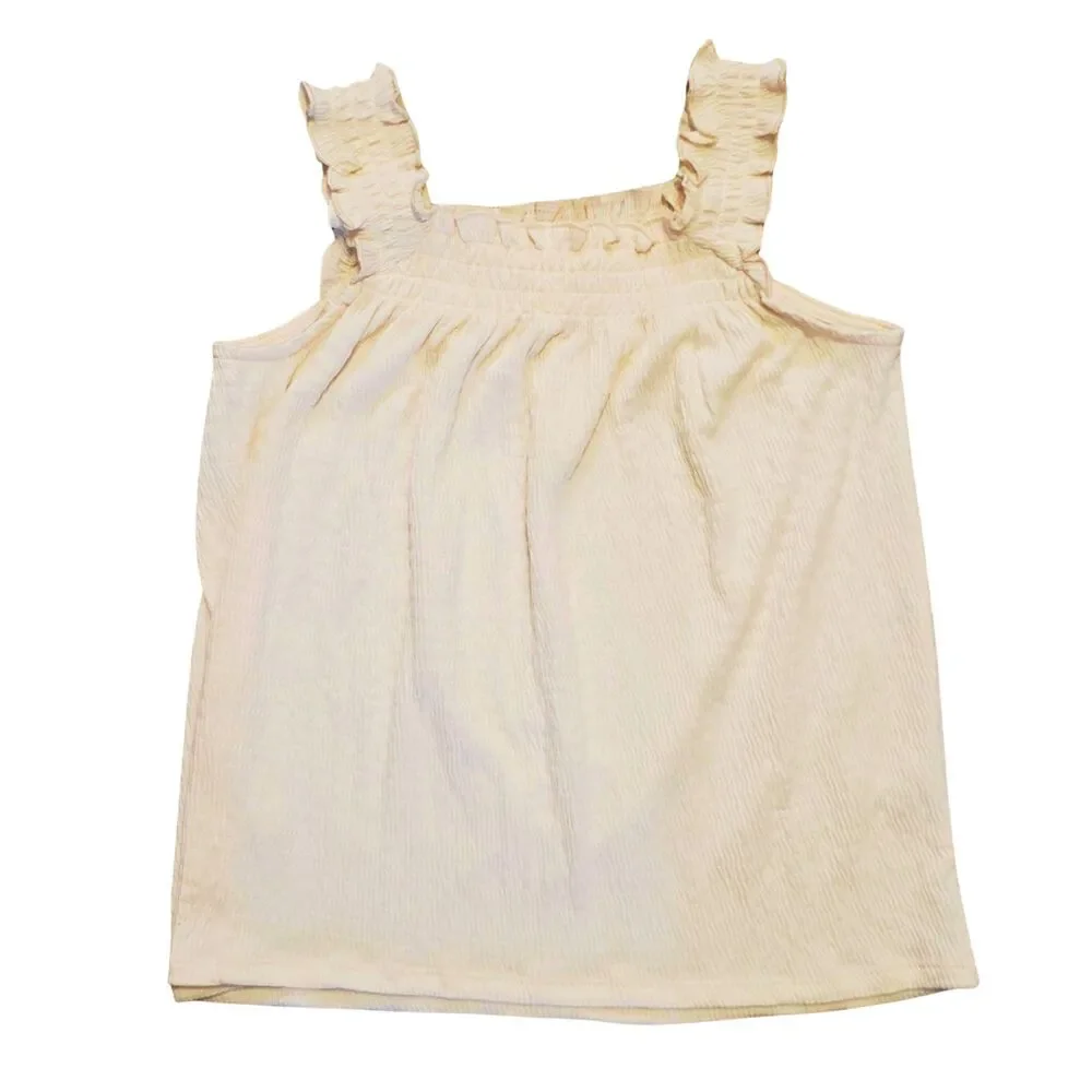 Lauren Conrad Cream Boho Smocked Ruffle Tank Top PXS Farmcore Prairie - Picture 2 of 6